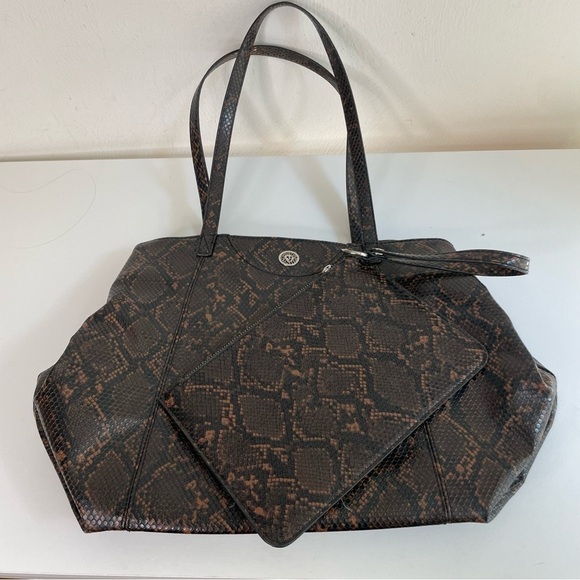 Anne Klein Large Faux Leather Snakeskin Python Tote Bag & Wrislet Animal Print - Picture 9 of 17